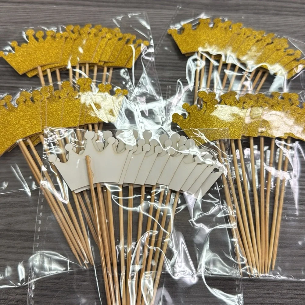 5 packs of glitter gold cupcakes toppers crown design all new